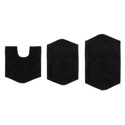 Black Color 3-Piece Extra Absorbent Super Soft and Fluffy Bathroom Rugs Set 34 In. L X 21 In. W X 0.35 In. H Size, Cotton Material | All Season Pretty Coal Shade, Machine Washable Non-Slippery Base