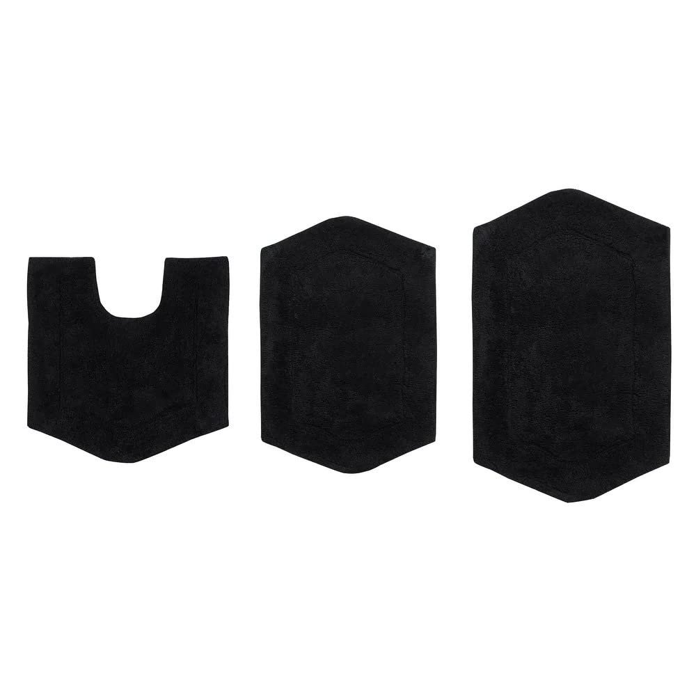 Black Color 3-Piece Extra Absorbent Super Soft and Fluffy Bathroom Rugs Set 34 In. L X 21 In. W X 0.35 In. H Size, Cotton Material | All Season Pretty Coal Shade, Machine Washable Non-Slippery Base