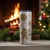 20 oz Gold Dirty Pour Peekaboo Snowflake Winter Season Chrismas Holiday Handmade Stainless Steel Insulated Epoxy Tumbler Drinking Cup view 2