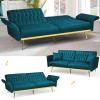 ACMEASE 2 Pieces Velvet Sofa Set with Adjustable Armrest and Backrest, 70 Convertible Futon Sofa Bed & Mordern Accent Chair with Ottoman for Living Room, Bedroom, Teal view 3