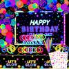 192 PCS Neon Glow Birthday Party Supplies - Glow in The Dark Birthday Backdrop Banner, Lets Glow Tablecloth, Neon Balloons, Temporary Tattoo, Glow Sticks for Black Light Neon Party Decorations view 1