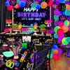 192 PCS Neon Glow Birthday Party Supplies - Glow in The Dark Birthday Backdrop Banner, Lets Glow Tablecloth, Neon Balloons, Temporary Tattoo, Glow Sticks for Black Light Neon Party Decorations view 4