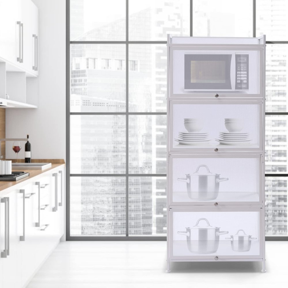 WOQLIBE 5-Tier Kitchen Baker's Rack, Heavy Free Standing Baker's Rack for Kitchens Storage with Adjustable Feet, Upgraded Industrial Microwave Oven Stand Rack (23.6 L x 12.6 W x 55.7 H, White)