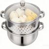 2-Tier Stainless Steel Steamer Pot Set, 10.6 x 7.7in Stackable Steam Pot with Glass Lid & Insert  Double Boiler for Soup, Vegetables, Dumplings, Home Kitchen Cooking view 1