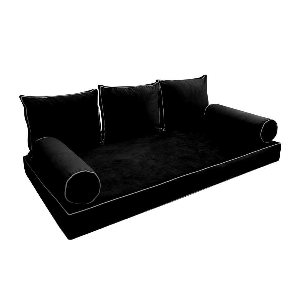 Cover ONLY Model V3 Twin Velvet Contrast Pipe Indoor Daybed Mattress Pillow AD374