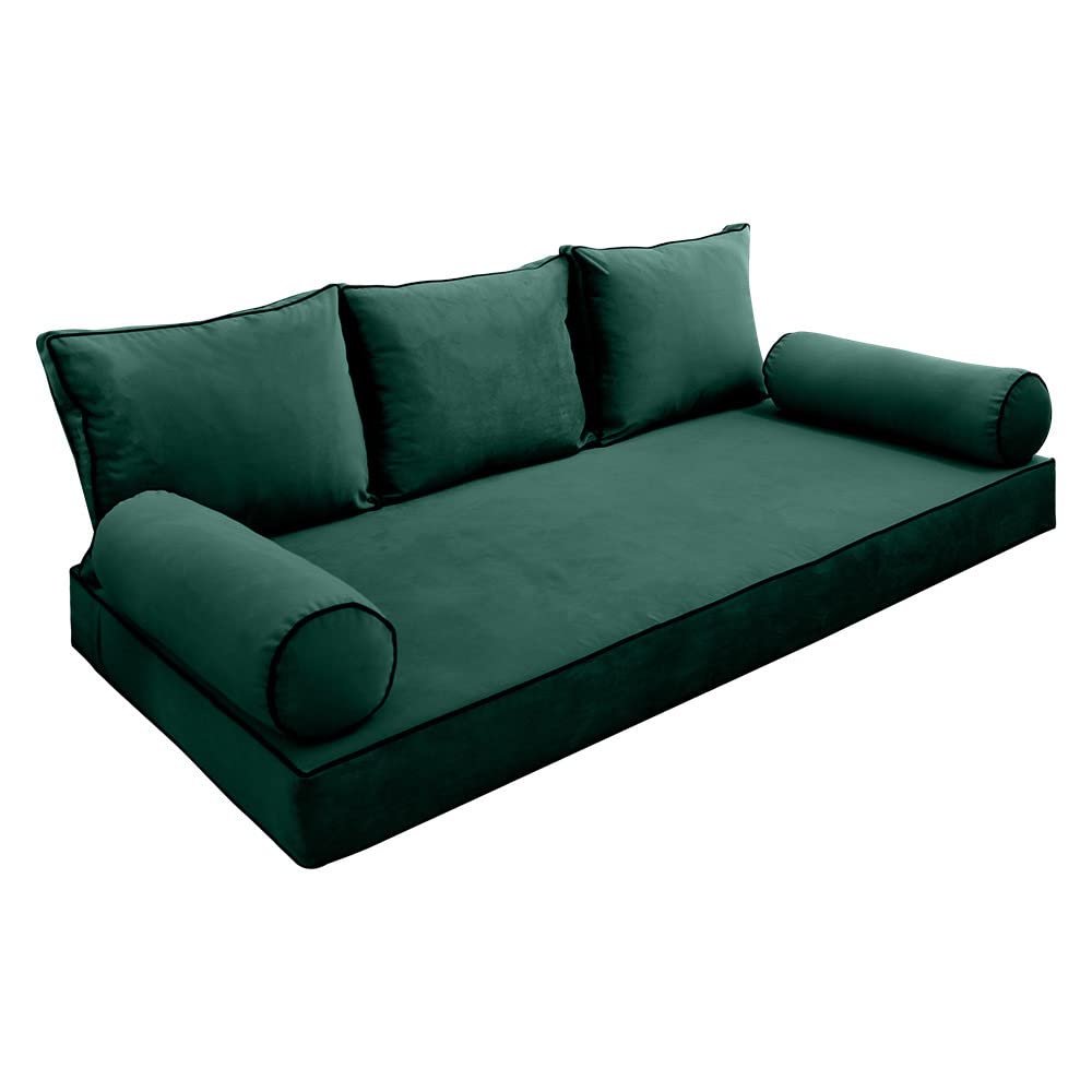 Cover ONLY Model V3 Twin Velvet Contrast Pipe Indoor Daybed Mattress Pillow AD317