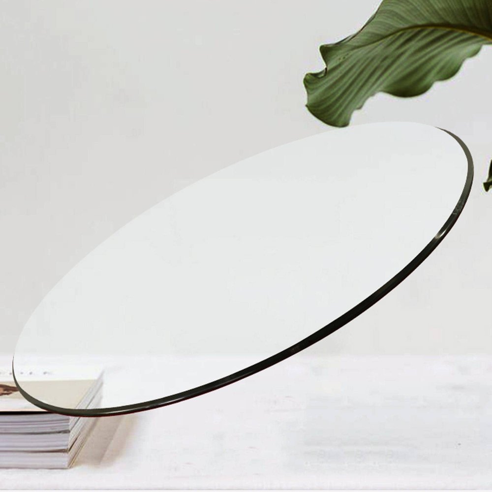 JUFU 18 Inch Round Tempered Glass Table Top, 0.26" Thick Pencil Polished Edge, Clear Glass for Patio, Dining, Coffee, and Side Tables