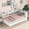 CKLMMC Stylistic Platform Bed with L-Shaped Bookcases and 2 Storage Drawers, Solid Wood Bed for Small Living Space (White/Bookcase, Twin) view 1