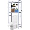 HITOMEN Over The Toilet Storage Cabinet, Bamboo Adjustable 3-Tier Above Toilet Shelf, Stable Freestanding Above Toilet Organizer with 3 Hooks for Bathroom Restroom Laundry Balcony, Grey 67" H view 1