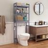 HITOMEN Over The Toilet Storage Cabinet, Bamboo Adjustable 3-Tier Above Toilet Shelf, Stable Freestanding Above Toilet Organizer with 3 Hooks for Bathroom Restroom Laundry Balcony, Grey 67" H view 2