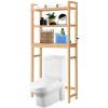 HITOMEN Over The Toilet Storage Cabinet, Bamboo Adjustable 3-Tier Above Toilet Shelf, Stable Freestanding Above Toilet Organizer with 3 Hooks for Bathroom Restroom Laundry Balcony, Natural 67" H view 1