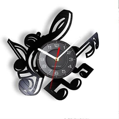 12 Inch Wall Clock Music Notes Wall Art Treble Clef Wall Clock Hanging Home Decor Sheet Music Art Vintage Vinyl Record Clock Rock N Roll Music Gift