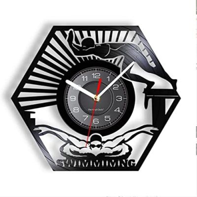 12 Inch Wall Clock Water Sport Swimming Wall Decor Swimming Pool Swimmer Vintage Vinyl Record Wall Clock Underwater Modern Design Clock Wall Watch