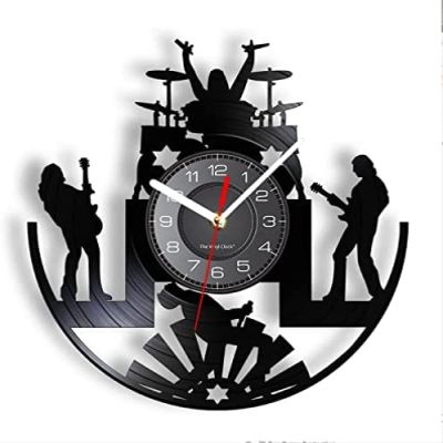 12 Inch Wall Clock Rock Band Music Group Wall Clock Rock Band Drummer Heavy Metal Group Guitarist Performance Stage Show Vinyl Record Wall Clock
