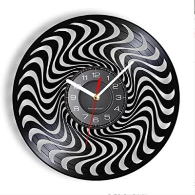 12 Inch Wall Clock 3D Twisted Circle Black and White Vintage Vinyl Record LP Wall Art Hanging Wall Clock Optical Illusion Timepiece Silent Movement