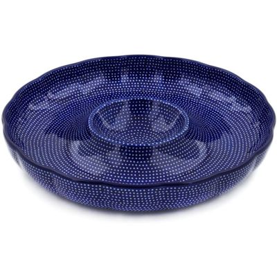 Polmedia Polish Pottery Chip and Dip Platter 12-inch UNIKAT - Starry Night Pattern Handmade in Boleslawiec Poland by Ceramika Artystyczna + Certificate of Authenticity