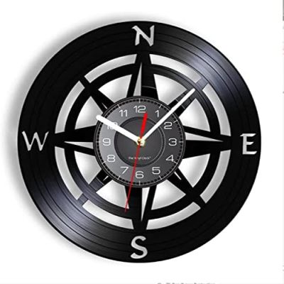 12 Inch Wall Clock Compass Wall Art Modern Design Wall Clock Navy Home Decor Vinyl Record Wall Clock Nautical Compass Clock Wall Watch
