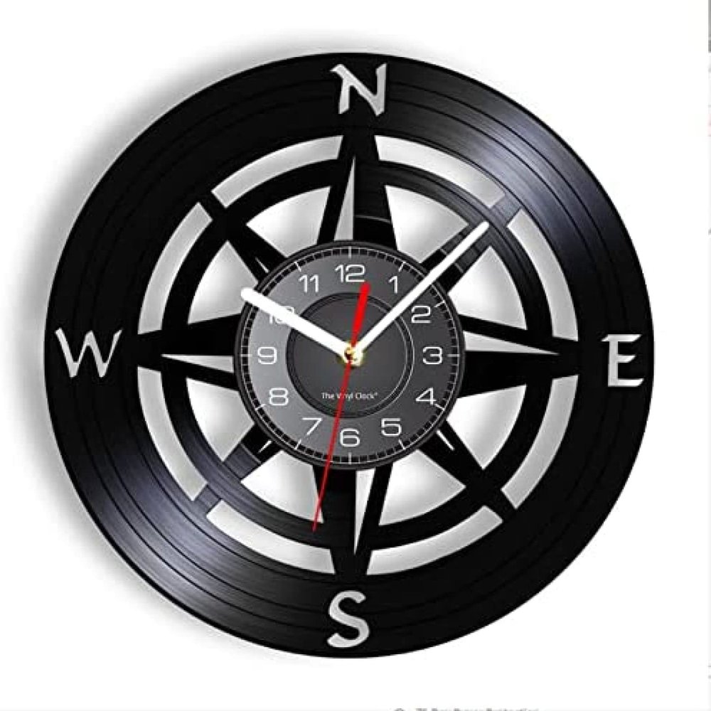 12 Inch Wall Clock Compass Wall Art Modern Design Wall Clock Navy Home Decor Vinyl Record Wall Clock Nautical Compass Clock Wall Watch