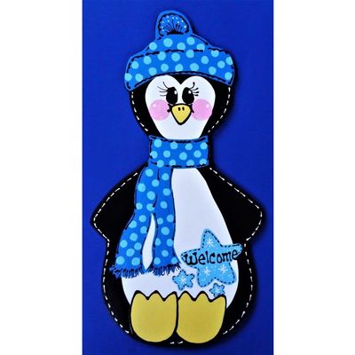 1 Pcs Welcome Penguin Sign Winter Christmas Wall Art Door Hanger Hanging Plaque Decor