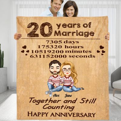 KERAOO Customized 20 Years of Marriage Throws Blankets Gifts for Women Men, Personalized Blanket with Names Hairstyle, 20th Anniversary Wedding Valentines Gift (Happy 20th Anniversary)