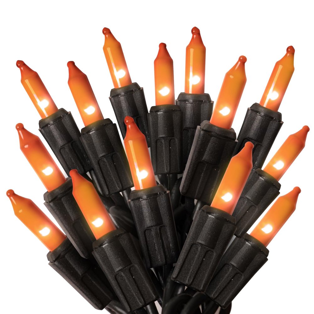 PREXTEX Halloween Lights (20 Feet, 100 Bulbs) - Halloween Party Decorations and Christmas Lights with Black Wire - Holiday Decorations Indoor or Outdoor Incandescent String Light - Orange