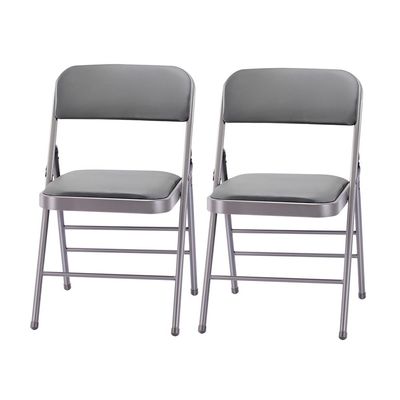 Amazing for less Pack of 2 (Fabric/Vinyl) Steel Frame Metal Foam Padded Folding Chairs (Black, Gray, White) (2-Pack - Vinyl Gray)