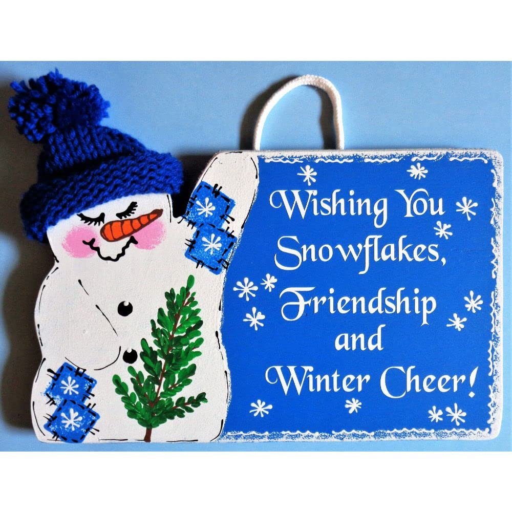 1 Pcs Snowman Snowflakes Friendship Winter Cheer Sign Wall Door Hanger Seasonal Plaque