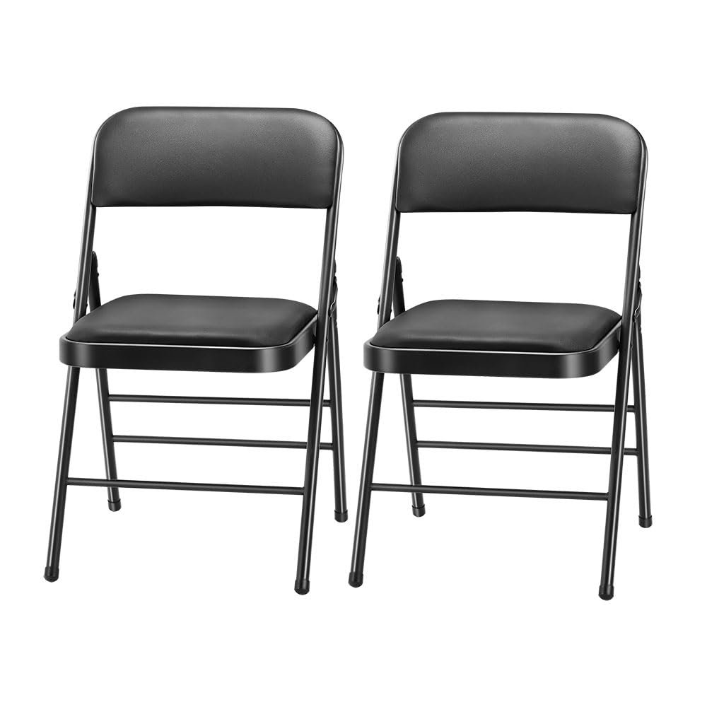 Amazing for less Pack of 2 (Fabric/Vinyl) Steel Frame Metal Foam Padded Folding Chairs (Black, Gray, White) (2-Pack - Vinyl Black)