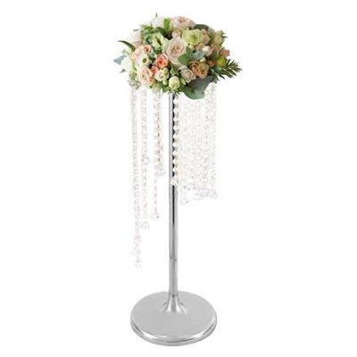 8265-Silky Silk Flower Holder | Crystal Floral Riser Centerpiece| Luxury Crystal Candle Holder| Wedding Decoration Stand| Birthday Parties. (31.5" x 7.5" Inches, Silver)