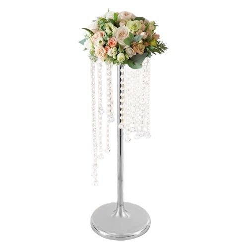 8265-Silky Silk Flower Holder | Crystal Floral Riser Centerpiece| Luxury Crystal Candle Holder| Wedding Decoration Stand| Birthday Parties. (31.5" x 7.5" Inches, Silver)
