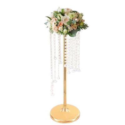 8265-Silky Silk Flower Holder | Crystal Floral Riser Centerpiece| Luxury Crystal Candle Holder| Wedding Decoration Stand| Birthday Parties. (31.5" x 7.5" Inches, Gold)