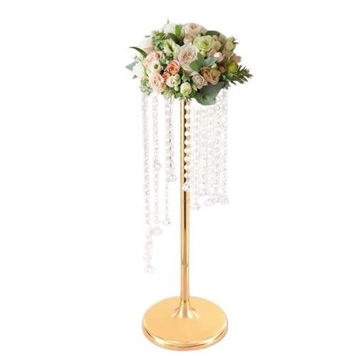 8265-Silky Silk Flower Holder | Crystal Floral Riser Centerpiece| Luxury Crystal Candle Holder| Wedding Decoration Stand| Birthday Parties. (31.5" x 7.5" Inches, Gold)