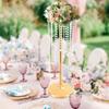 8265-Silky Silk Flower Holder | Crystal Floral Riser Centerpiece| Luxury Crystal Candle Holder| Wedding Decoration Stand| Birthday Parties. (31.5" x 7.5" Inches, Gold) view 2