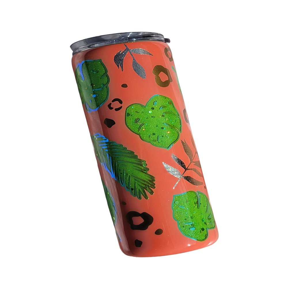 20 oz Skinny Coral Peekaboo Tropical Handmade Stainless Steel Insulated Epoxy Tumbler Drinking Cup