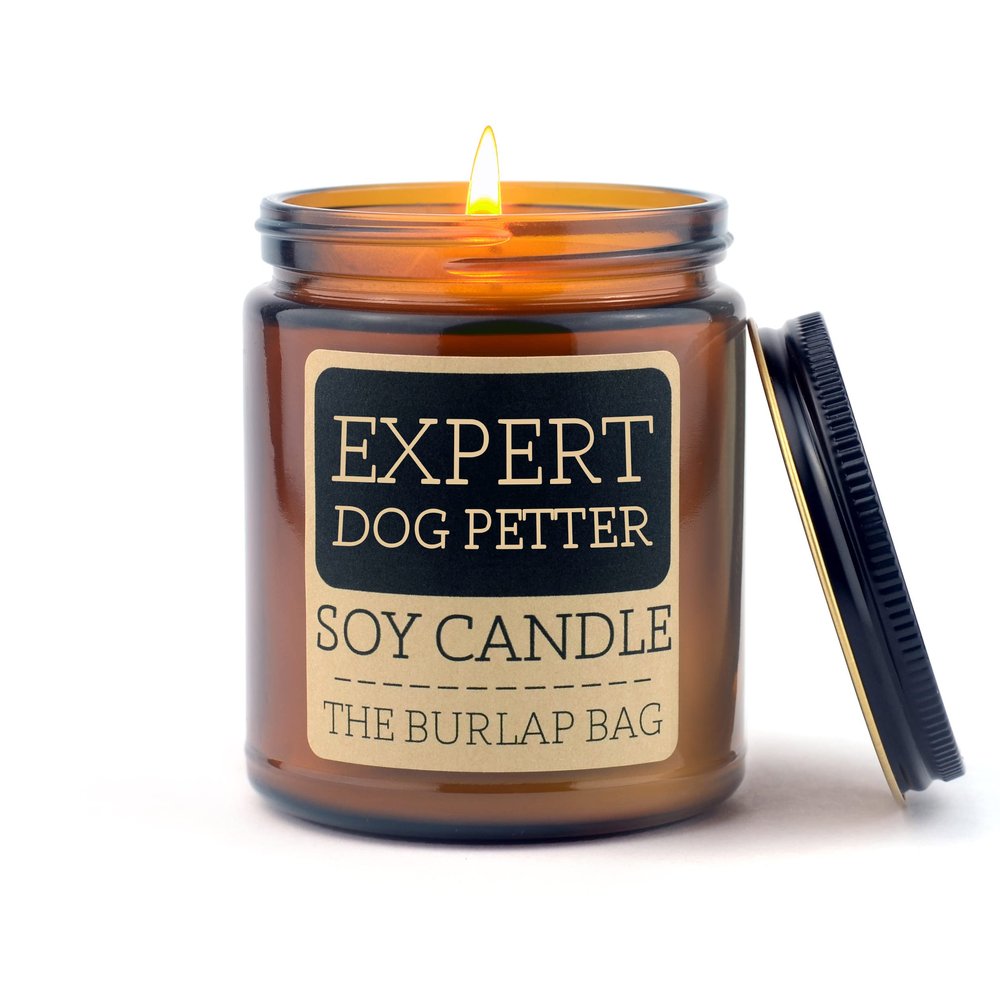 THE BURLAP BAG - Expert Dog Petter - 9oz Soy Candle - smells like maraschino cherries and roasted almonds - Handpoured in Austin Texas