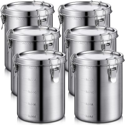 Zopeal 6 Pack Stainless Steel Canisters Set Stainless Steel Airtight Food Storage Containers Metal Containers with Lids Sealed for Tea Coffee Sugar Flour Pantry Baking Kitchen Counter (34 oz)