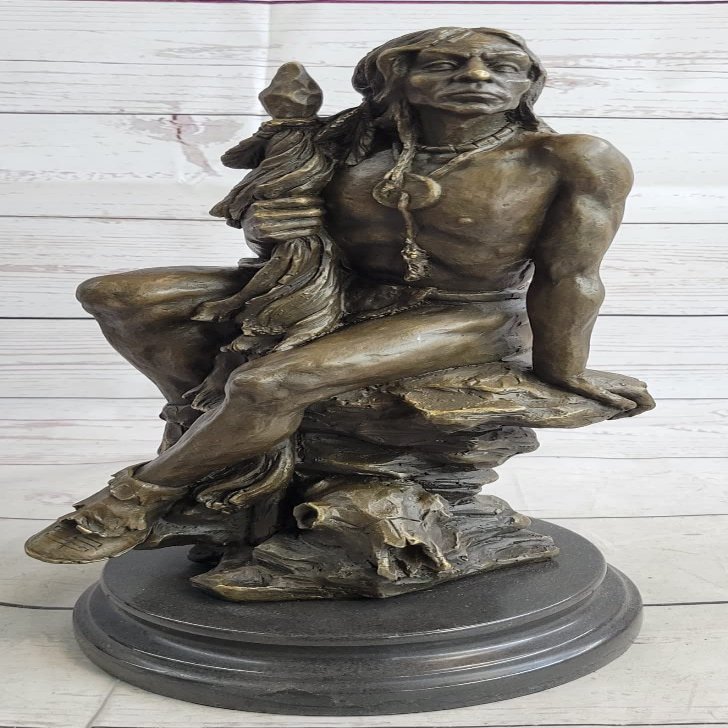 EUROPEAN BRONZE Art Deco Western Old West Indian Chief Warrior Bronze Sculpture Bust Figurine Gift Deal Handmade Art