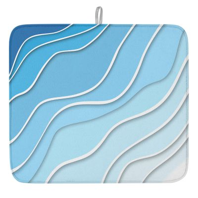 Blue Aqua Ombre Dish Drying Mat for Kitchen Counter, Modern Geometric Dish Mat Drying Kitchen Mat, Abstract Art Aesthetic Bottle Drying Pad Microfiber Absorbent Coffee Cup Dishes Drainer Mats 18"x24"
