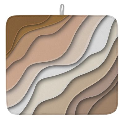 Brown Ombre Dish Drying Mat for Kitchen Counter, Modern Geometric Dish Mat Drying Kitchen Mat, Abstract Cream Aesthetic Bottle Drying Pad Microfiber Absorbent Coffee Cup Dishes Drainer Mats 18"x24"