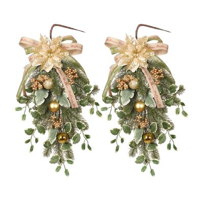 2pcs Christmas Teardrop Swag Winter Door Wreath Garland Swag for Home Outdoor Indoor Decor