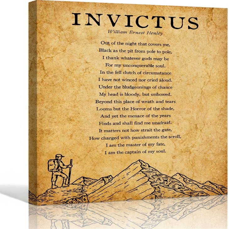Invictus Poem William Ernest Henley Quote Wall Art Poetry Poster Vintage Inspirational Wall Decorative Pictures for Living Room Vertical Painting on Canvas Decorations Modern Home Office Print Artwork (24x36inch(60x90cm),Framed)
