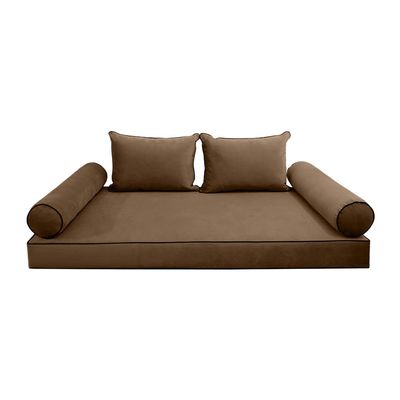 Prolinemax Style V4 Full Size Velvet Contrast Pipe Indoor Daybed Bolster Pillow Cushion Mattress Fitted Sheet |Cover ONLY| AD308