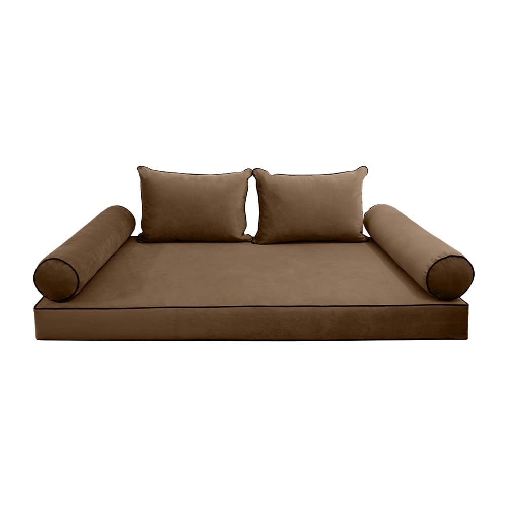 Prolinemax Style V4 Full Size Velvet Contrast Pipe Indoor Daybed Bolster Pillow Cushion Mattress Fitted Sheet |Cover ONLY| AD308