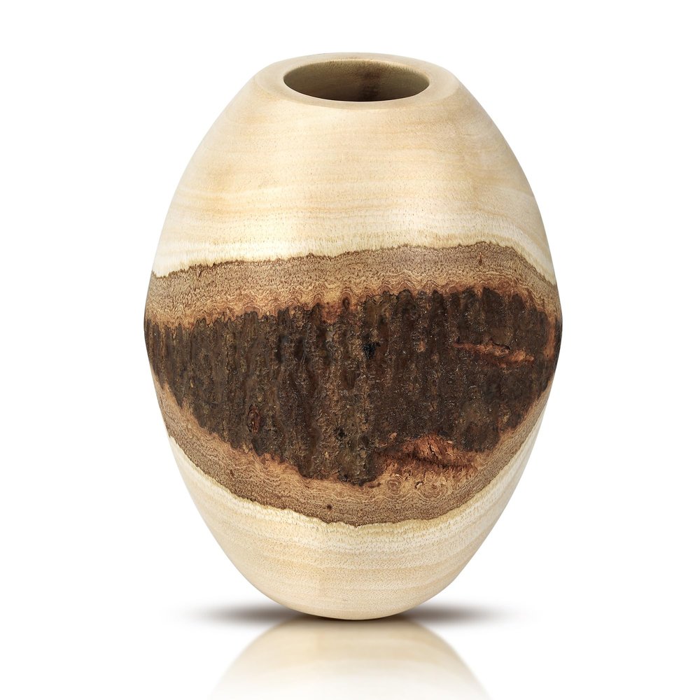 AeraVida 7.5-Inch Oval Mango Tree Wood Vase with Natural Bark | Handcrafted Rustic Wooden Flower Vase | Sustainable Home Decor Accent | Handmade Nature-Inspired Tabletop Decoration