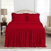 4 Piece Long Ruffle Sheet Set, 30" Inch Long Ruffle On Corner of The Flat Sheet, 12 Inch Deep Pocket, 100% Egyptian Cotton, 1000 TC, Olympic Queen Size, Solid Blood Red view 2