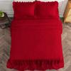 4 Piece Long Ruffle Sheet Set, 30" Inch Long Ruffle On Corner of The Flat Sheet, 12 Inch Deep Pocket, 100% Egyptian Cotton, 1000 TC, Olympic Queen Size, Solid Blood Red view 4