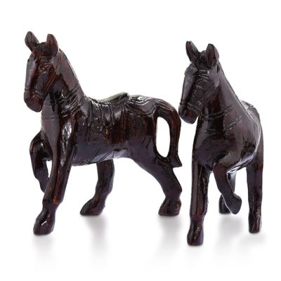 AeraVida Prancing Horse Carved Rain Tree Wood Figurine Sculpture Set of 2 | Wooden Horse Statue Home Decor | Horse Wooden Statues and Sculptures