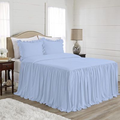 4 Piece Long Ruffle Sheet Set, 30" Inch Long Ruffle On Corner of The Flat Sheet, 18 Inch Deep Pocket, 100% Egyptian Cotton, 1000 TC, Olympic Queen Size, Solid Light Blue