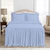 4 Piece Long Ruffle Sheet Set, 30" Inch Long Ruffle On Corner of The Flat Sheet, 18 Inch Deep Pocket, 100% Egyptian Cotton, 1000 TC, Olympic Queen Size, Solid Light Blue view 2