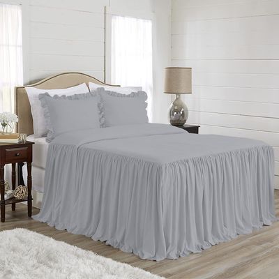 4 Piece Long Ruffle Sheet Set, 30" Inch Long Ruffle On Corner of The Flat Sheet, 18 Inch Deep Pocket, 100% Egyptian Cotton, 1000 TC, Queen Size, Solid Silver